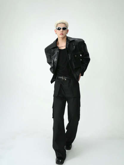【23s August.】Shoulder Pad Leather Biker Jacket-IYAMIUIO