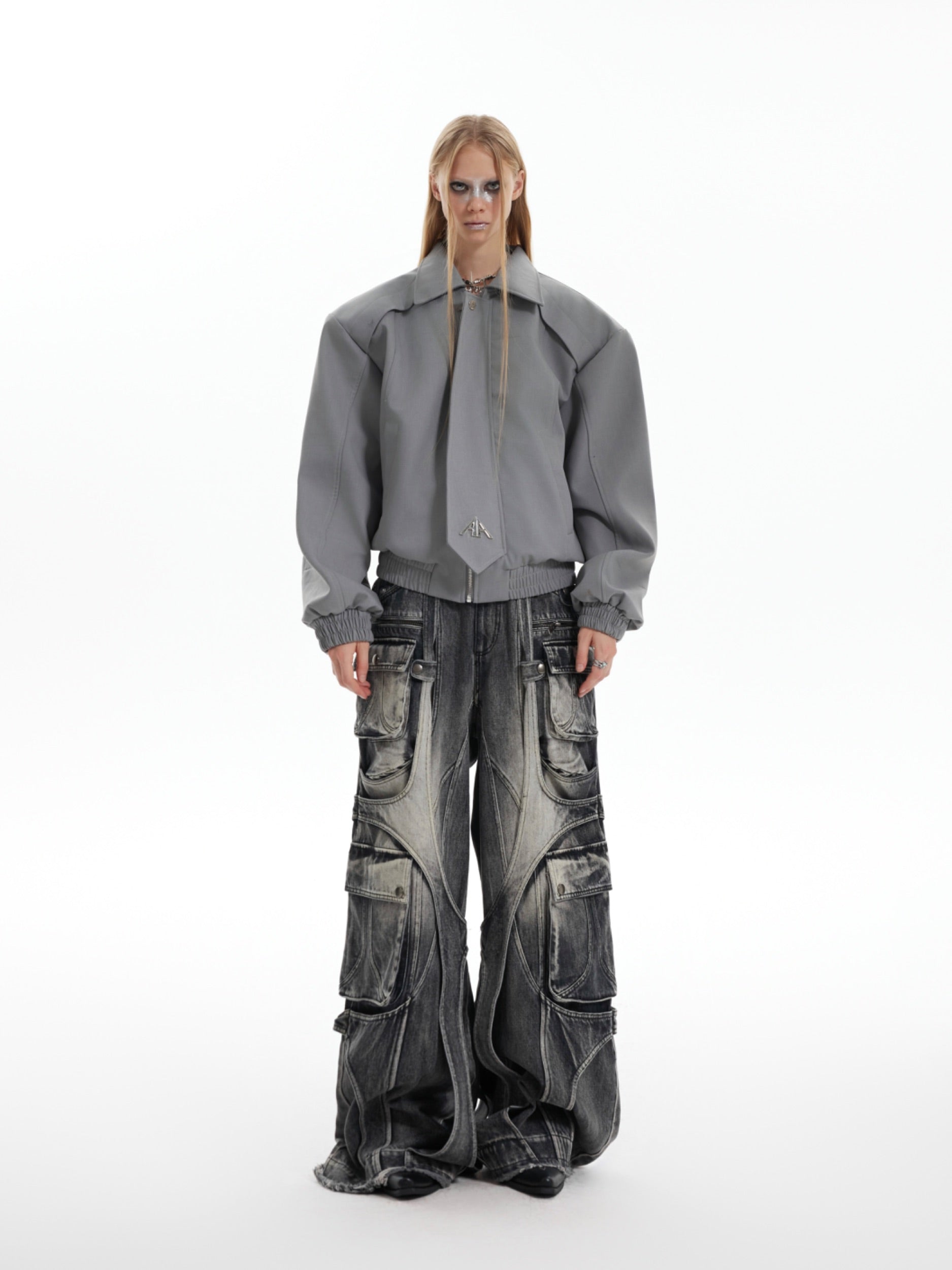 【24s Oct.】Pleated Tightening Shoulder Pads Design Sense Biker Jacket-IYAMIUIO