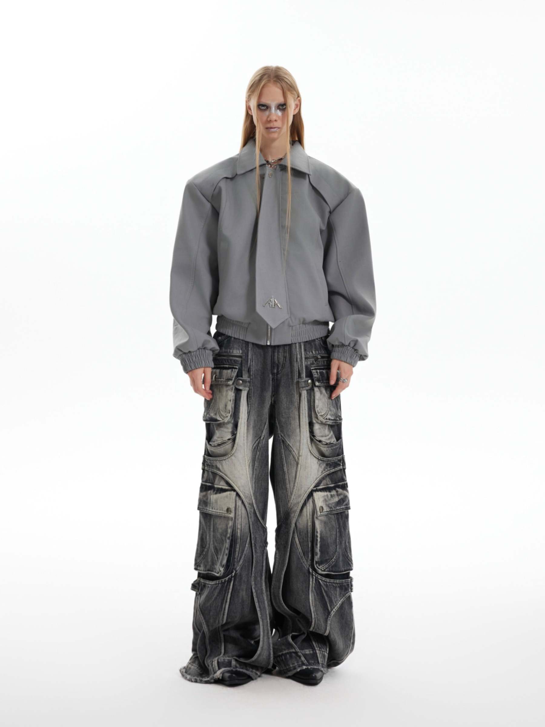 【24s Oct.】Pleated Tightening Shoulder Pads Design Sense Biker Jacket-IYAMIUIO