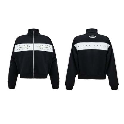 【24s Oct.】Metal Rivet Casual Silhouette Short Hoodie + Casual Pants-IYAMIUIO