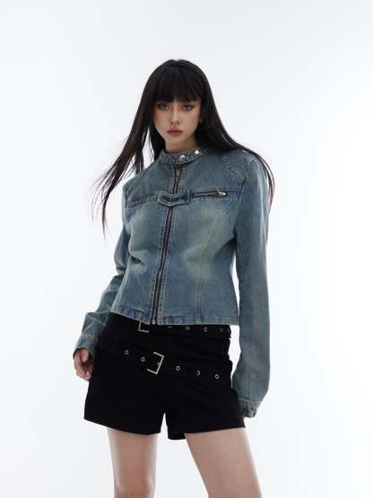 【23s August.】Embroidered Washed Denim Jacket-IYAMIUIO