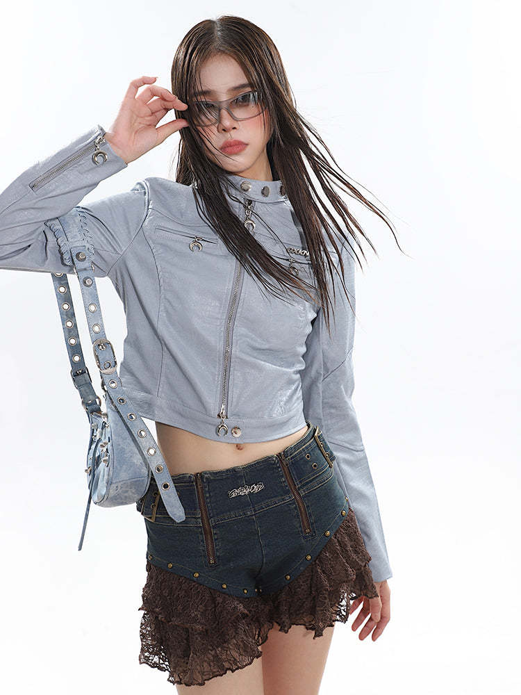 【23s December.】Slim Fit Crocodile Leather Metallic Logo Jacket-IYAMIUIO