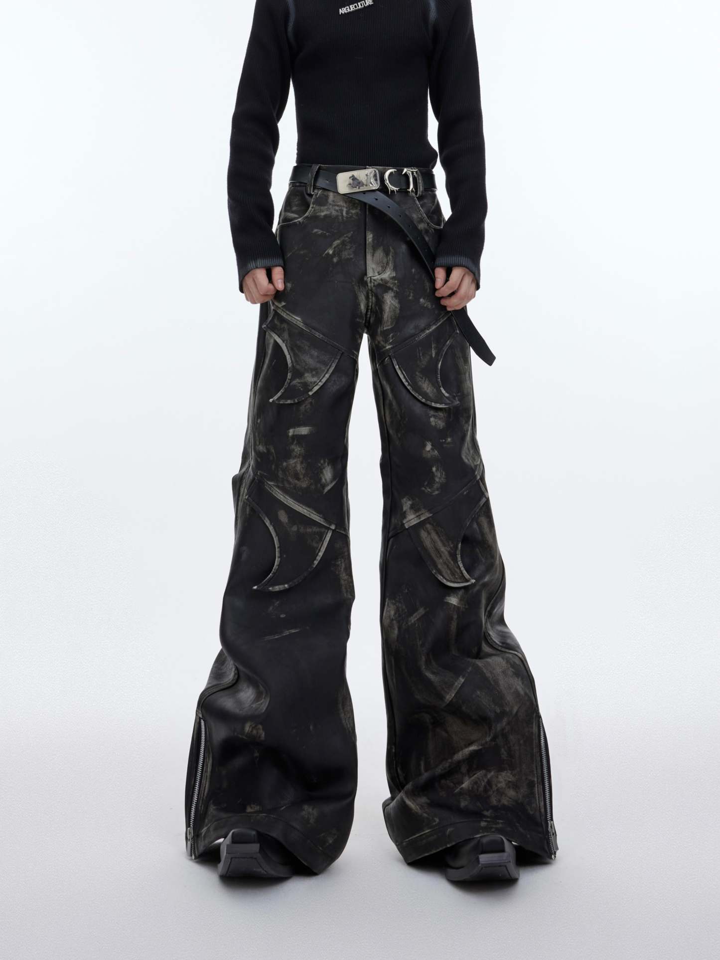 【23s November.】Distressed Faded Leather Trousers-IYAMIUIO