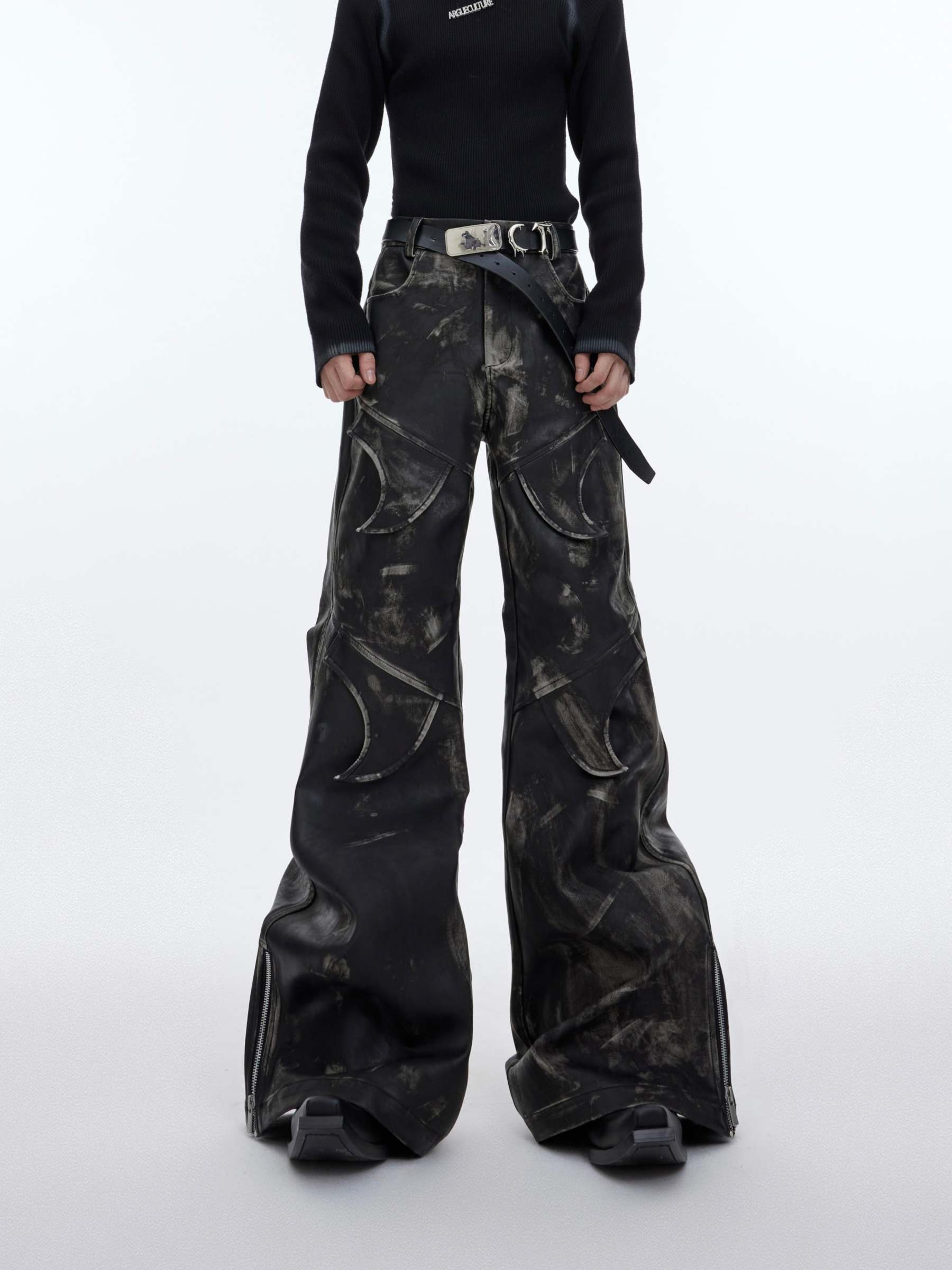 【23s November.】Distressed Faded Leather Trousers-IYAMIUIO