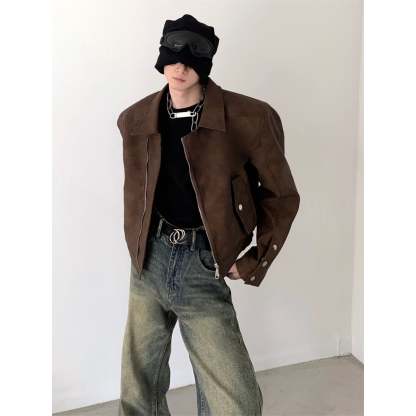 【23s November.】Tie-dye American Vintage Leather Jacket-IYAMIUIO