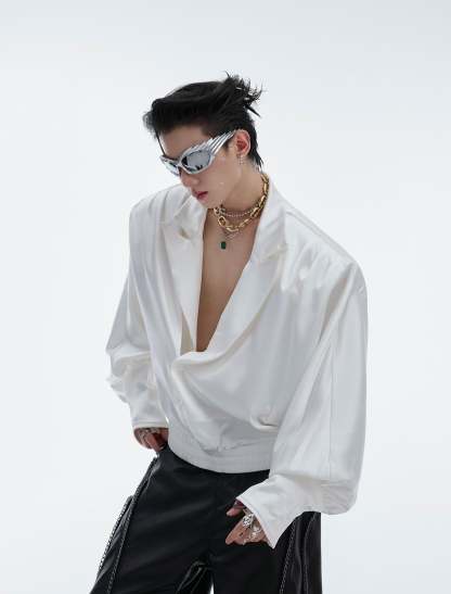 【24s Aug.】Glossy Large V-neck High-end Luxurious Shirt-IYAMIUIO