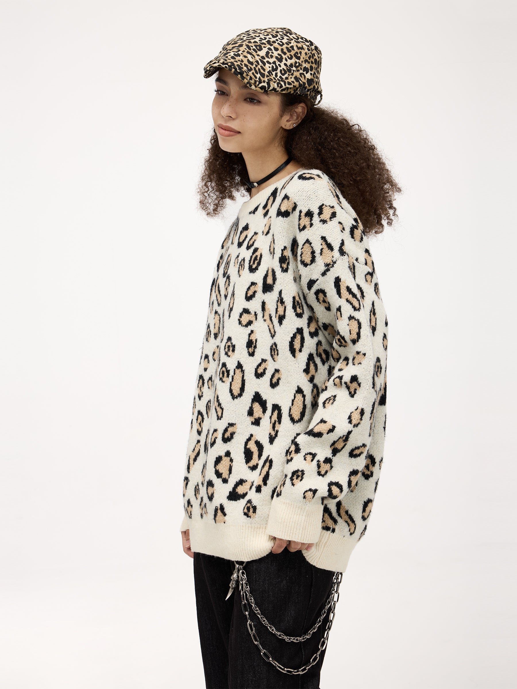 Aelfric Eden Apricot Leopard Print Sweater-IYAMIUIO