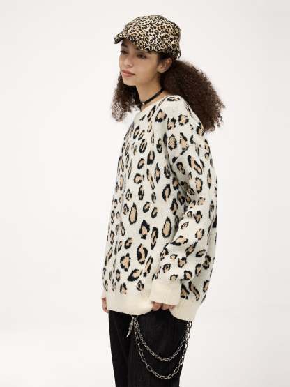 Aelfric Eden Apricot Leopard Print Sweater-IYAMIUIO