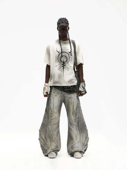 Deconstructed Exaggerated Flared Patchwork Jeans-IYAMIUIO