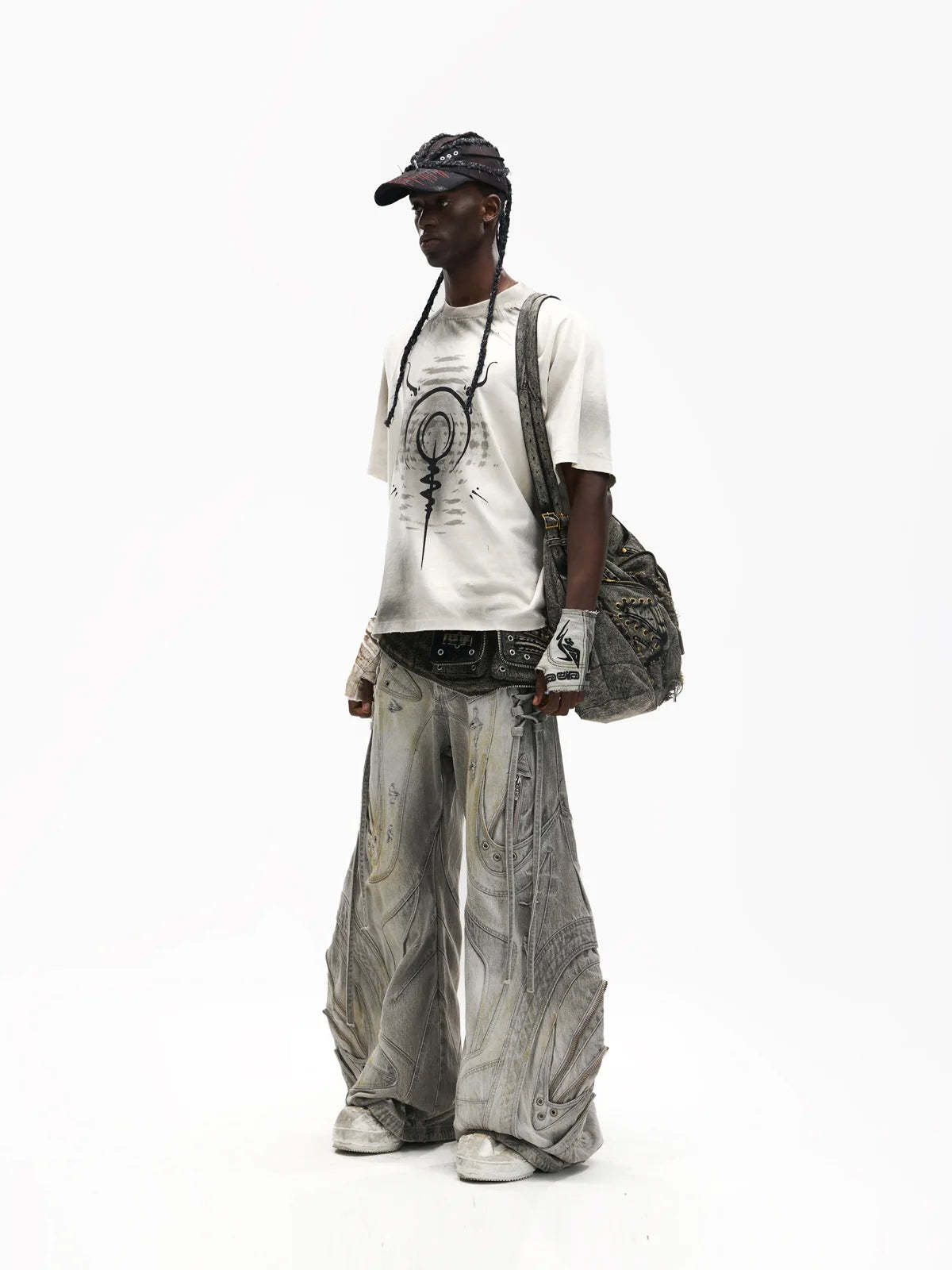 Deconstructed Exaggerated Flared Patchwork Jeans-IYAMIUIO