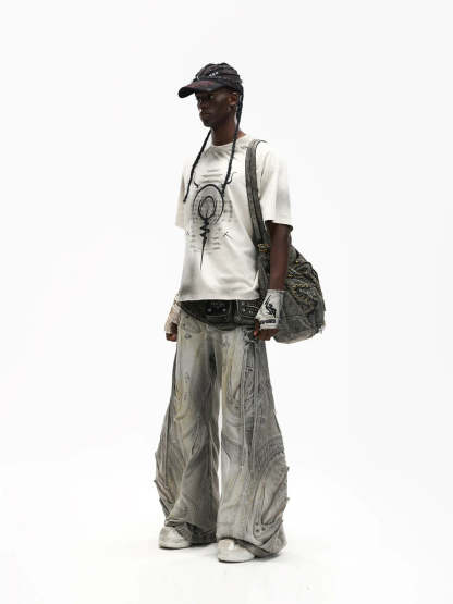 Deconstructed Exaggerated Flared Patchwork Jeans-IYAMIUIO