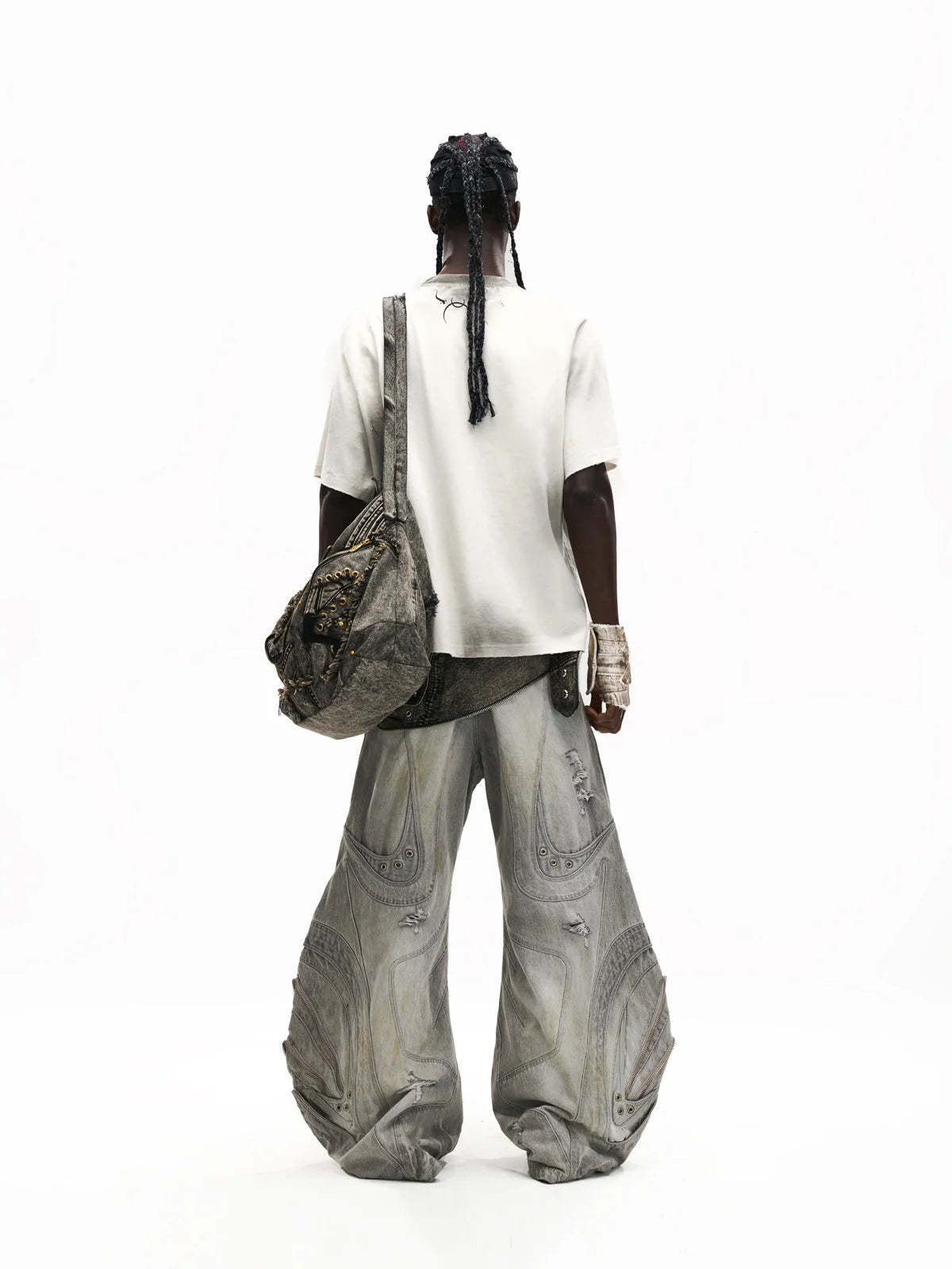 Deconstructed Exaggerated Flared Patchwork Jeans-IYAMIUIO