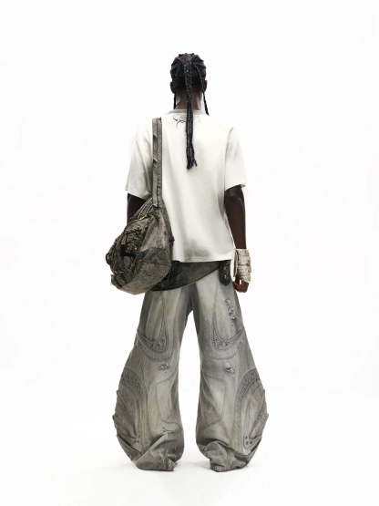 Deconstructed Exaggerated Flared Patchwork Jeans-IYAMIUIO