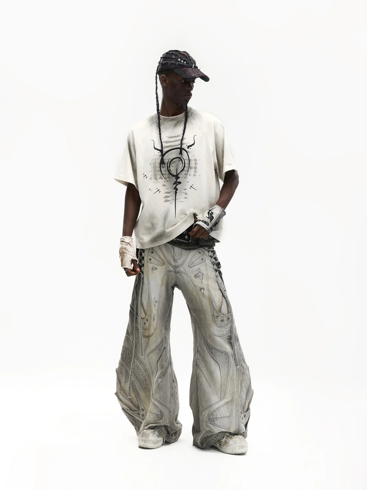 Deconstructed Exaggerated Flared Patchwork Jeans-IYAMIUIO