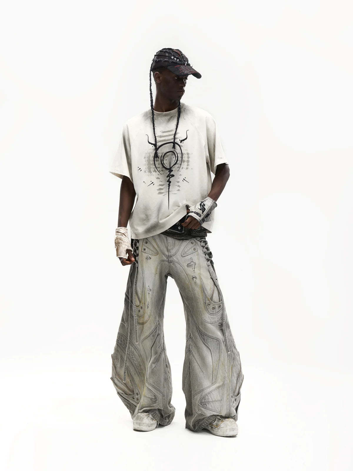 Deconstructed Exaggerated Flared Patchwork Jeans-IYAMIUIO