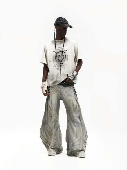 Deconstructed Exaggerated Flared Patchwork Jeans-IYAMIUIO