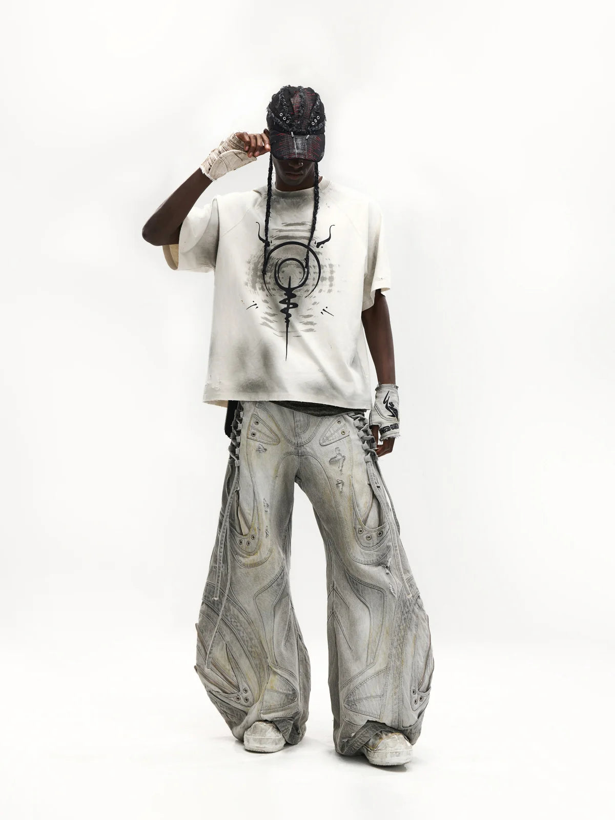 Deconstructed Exaggerated Flared Patchwork Jeans-IYAMIUIO