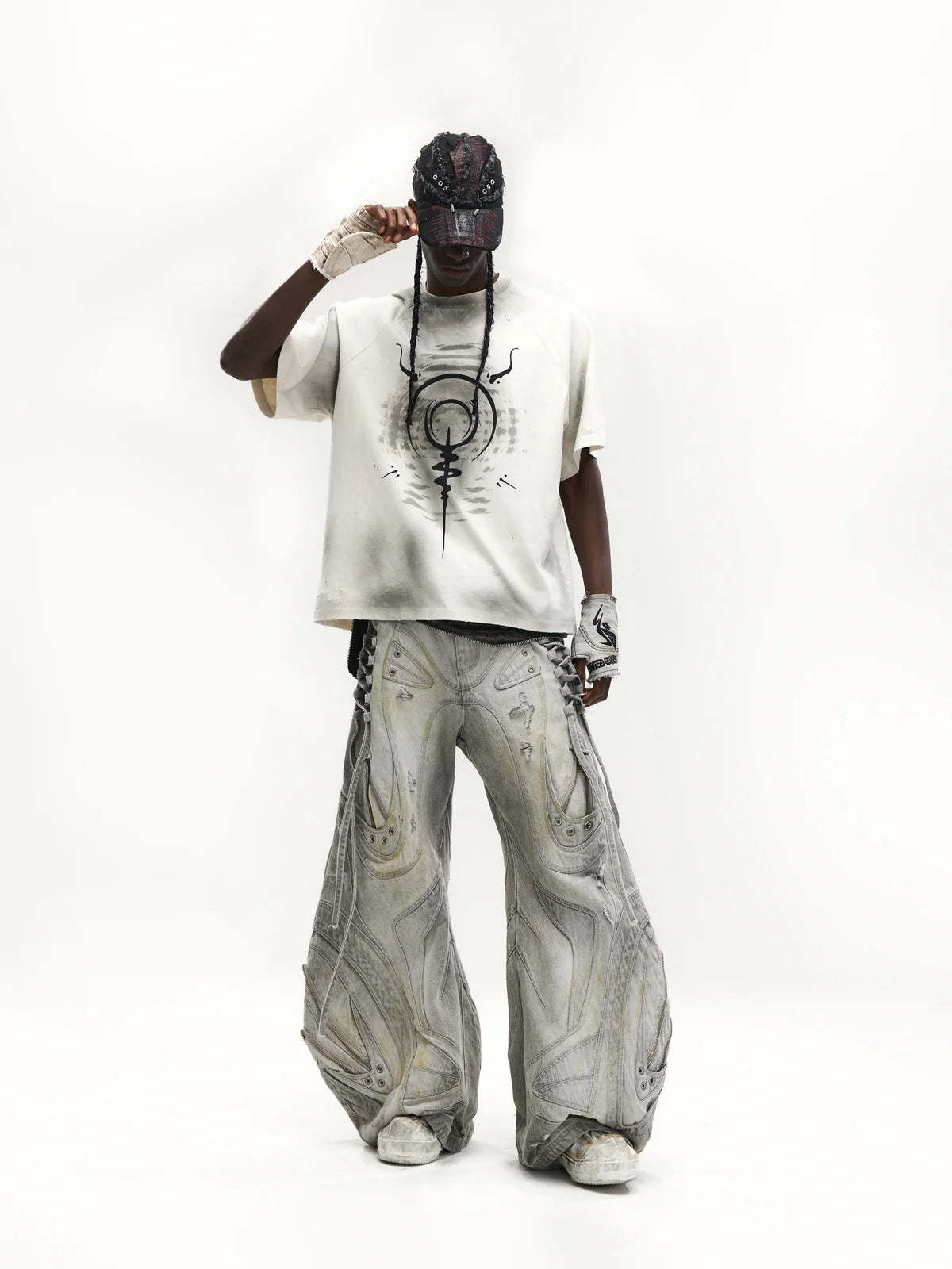 Deconstructed Exaggerated Flared Patchwork Jeans-IYAMIUIO