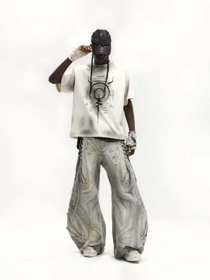 Deconstructed Exaggerated Flared Patchwork Jeans-IYAMIUIO