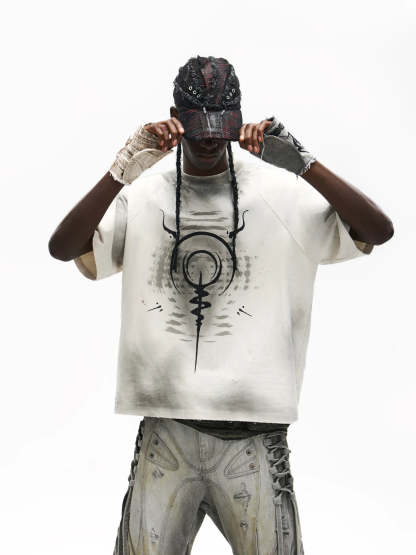 Swirl & Beast Print Loose Raglan Tee-IYAMIUIO