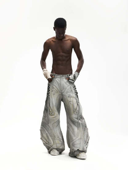 Deconstructed Exaggerated Flared Patchwork Jeans-IYAMIUIO