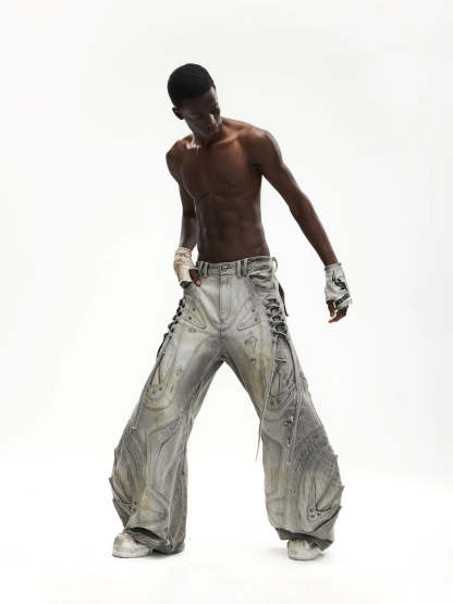 Deconstructed Exaggerated Flared Patchwork Jeans-IYAMIUIO