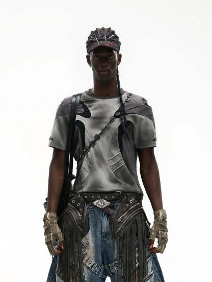 Spliced Cooling Slim T-Shirt with Embroidered Shoulder Details-IYAMIUIO