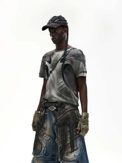 Spliced Cooling Slim T-Shirt with Embroidered Shoulder Details-IYAMIUIO