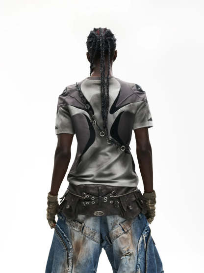 Spliced Cooling Slim T-Shirt with Embroidered Shoulder Details-IYAMIUIO