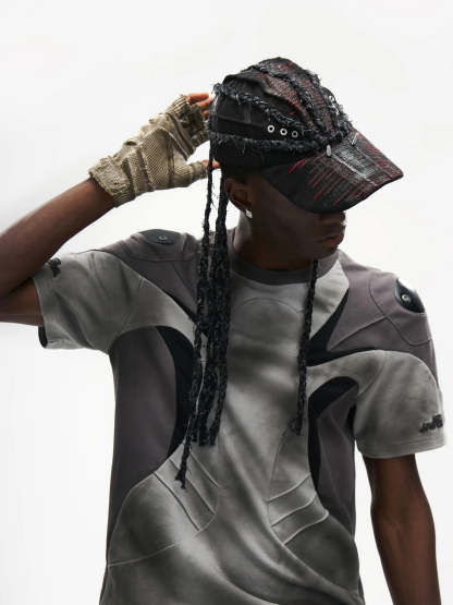 Spliced Cooling Slim T-Shirt with Embroidered Shoulder Details-IYAMIUIO