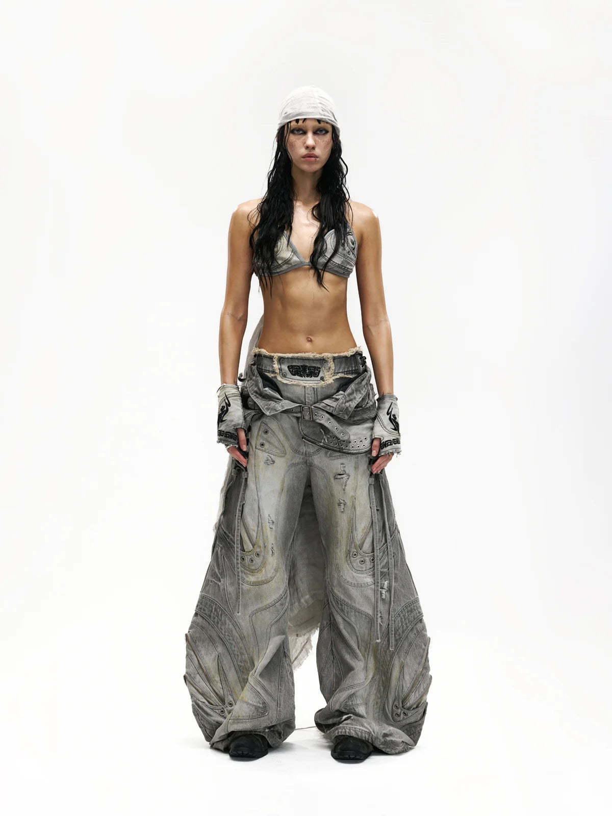 Deconstructed Exaggerated Flared Patchwork Jeans-IYAMIUIO