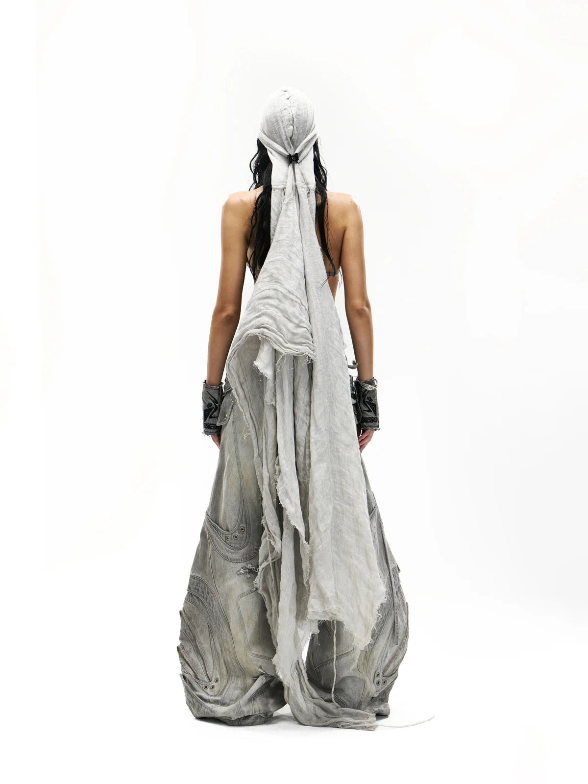 Deconstructed Exaggerated Flared Patchwork Jeans-IYAMIUIO