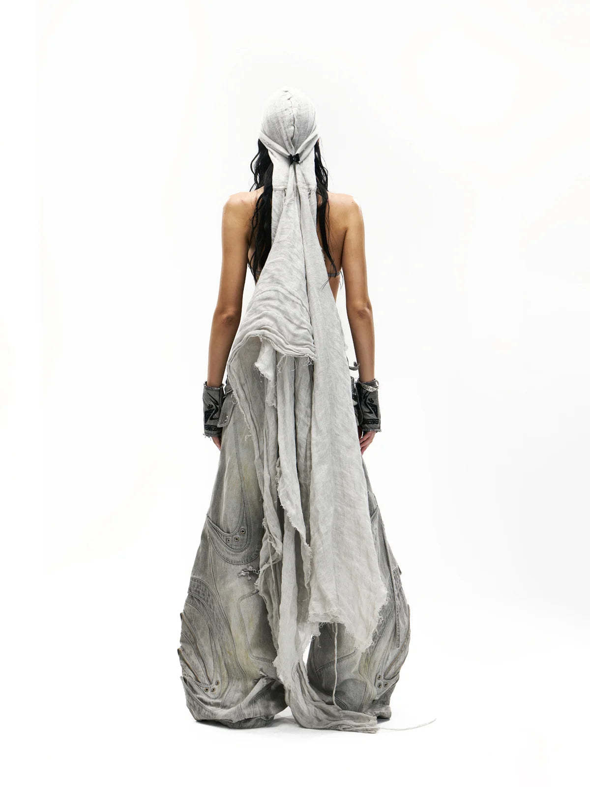 Deconstructed Exaggerated Flared Patchwork Jeans-IYAMIUIO