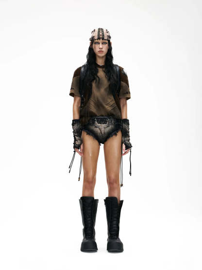 Spliced Cooling Slim T-Shirt with Embroidered Shoulder Details-IYAMIUIO