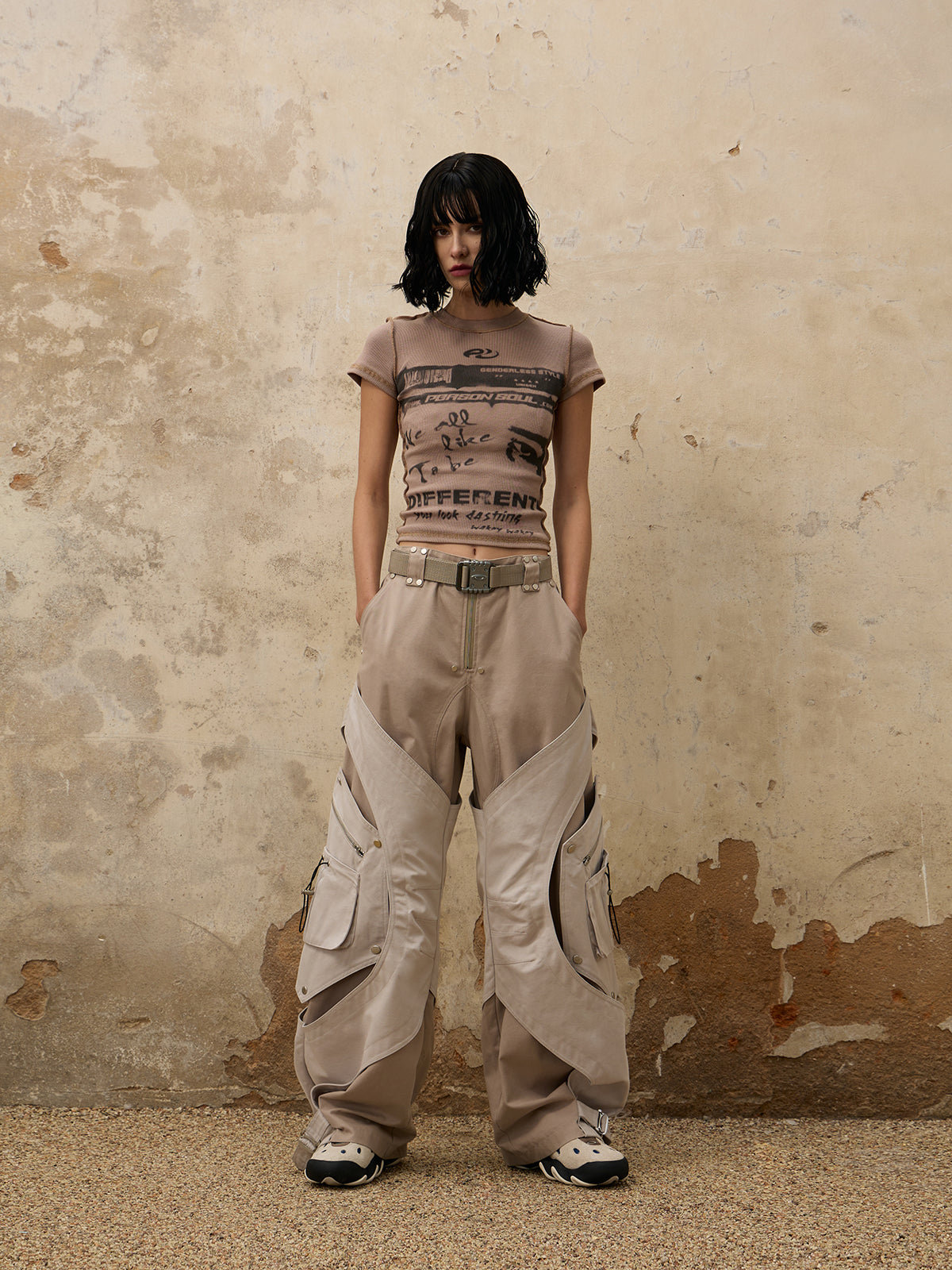 Personsoul Irregular Structured Pants-IYAMIUIO