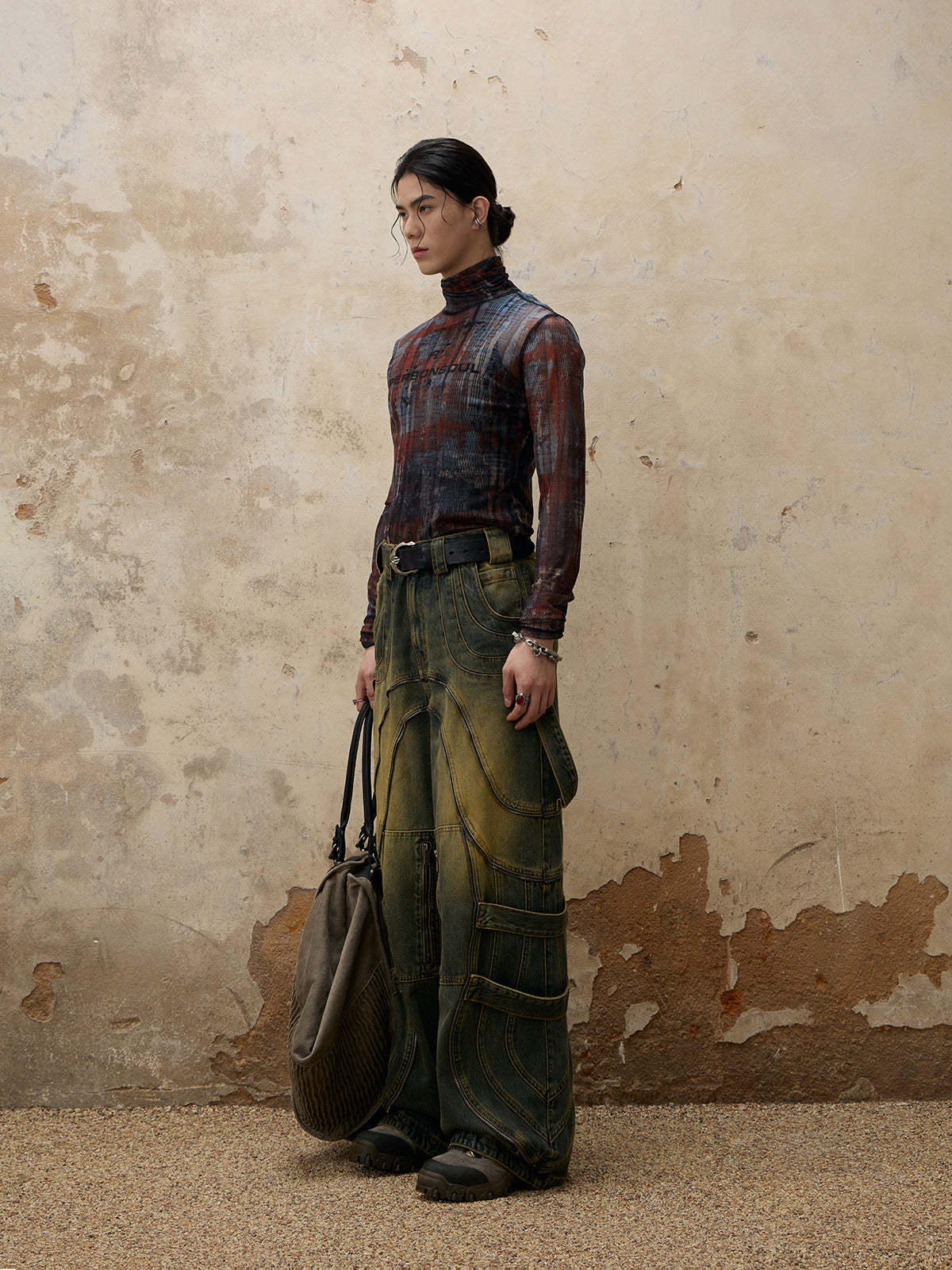 Personsoul Flower Fade Wash Denim Jeans-IYAMIUIO