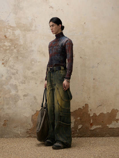 Personsoul Flower Fade Wash Denim Jeans-IYAMIUIO