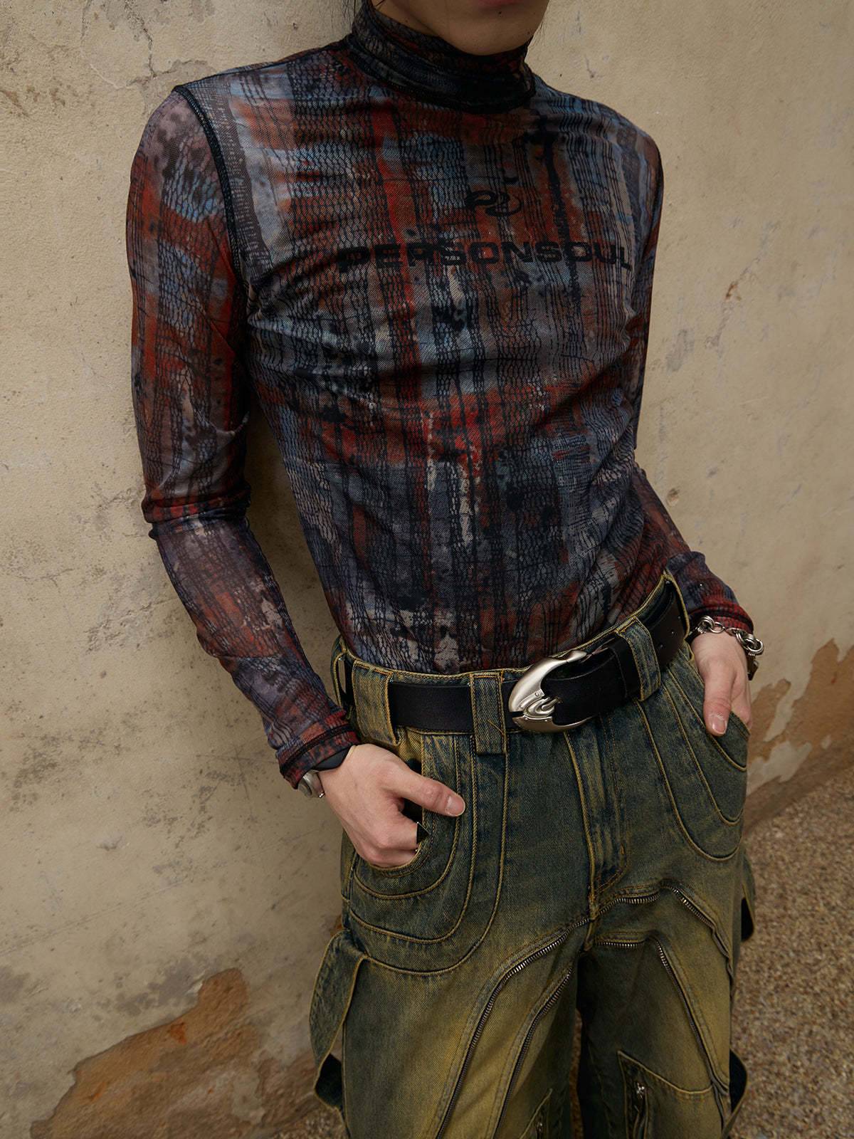 Personsoul Vague Mesh Skin Highneck Top-IYAMIUIO