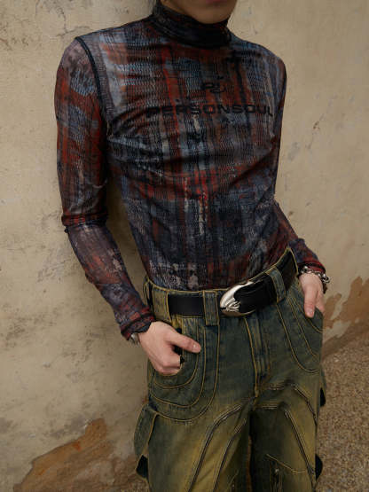 Personsoul Vague Mesh Skin Highneck Top-IYAMIUIO