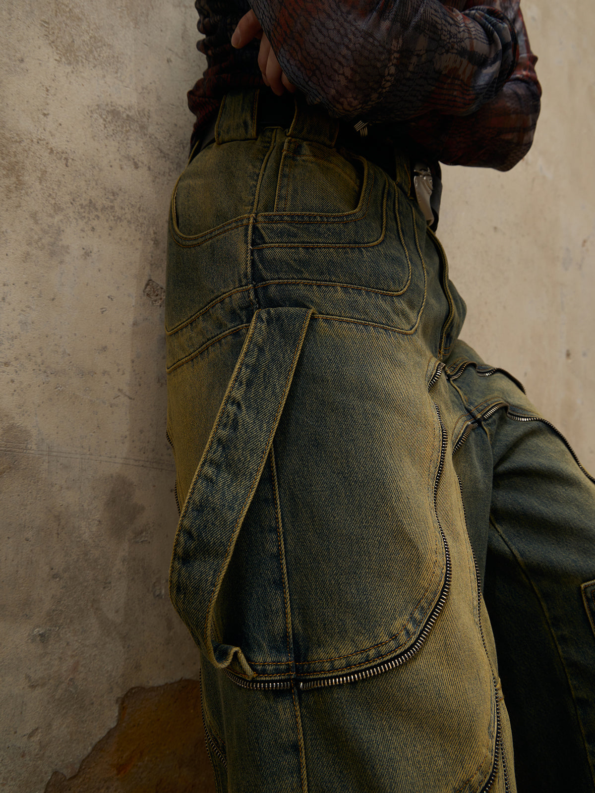 Personsoul Flower Fade Wash Denim Jeans-IYAMIUIO