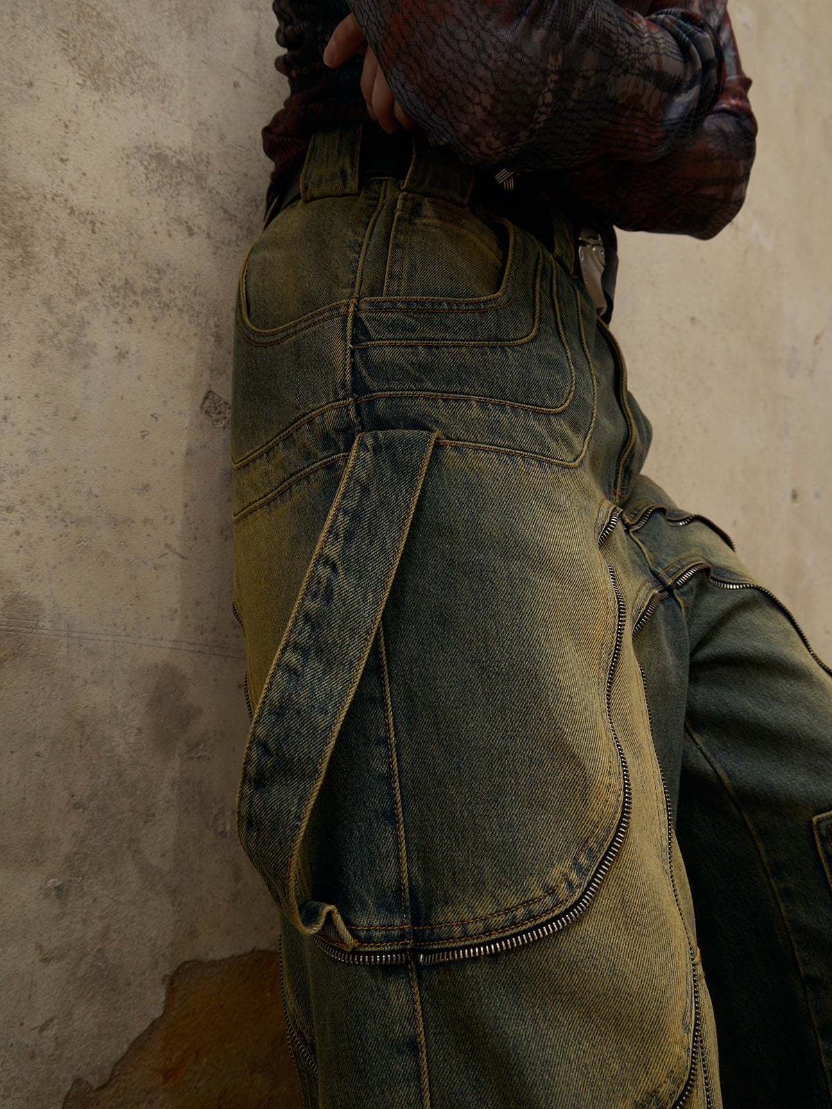 Personsoul Flower Fade Wash Denim Jeans-IYAMIUIO