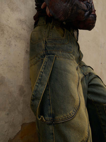 Personsoul Flower Fade Wash Denim Jeans-IYAMIUIO