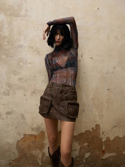 Personsoul Vague Mesh Skin Highneck Top-IYAMIUIO