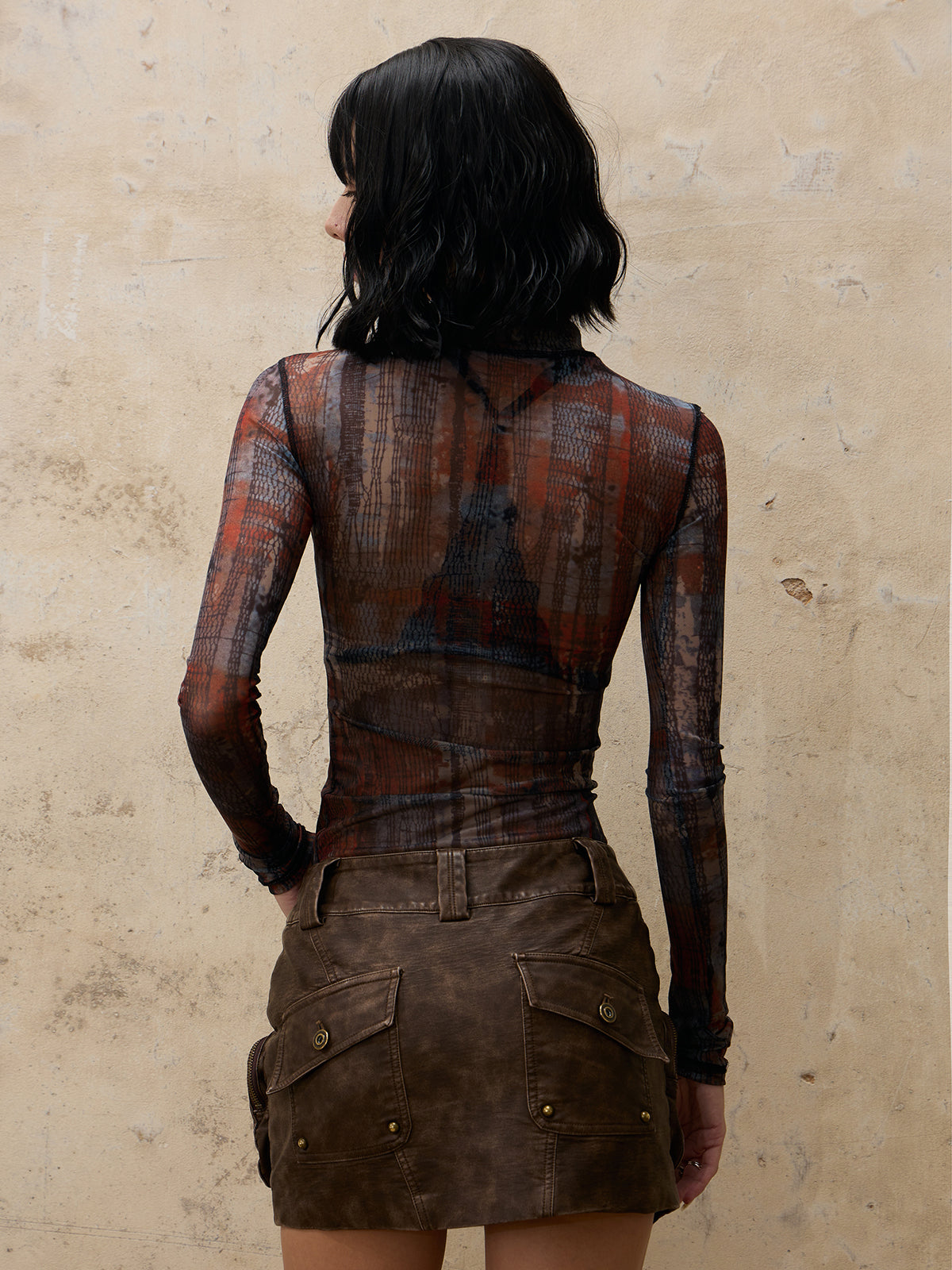 Personsoul Vague Mesh Skin Highneck Top-IYAMIUIO