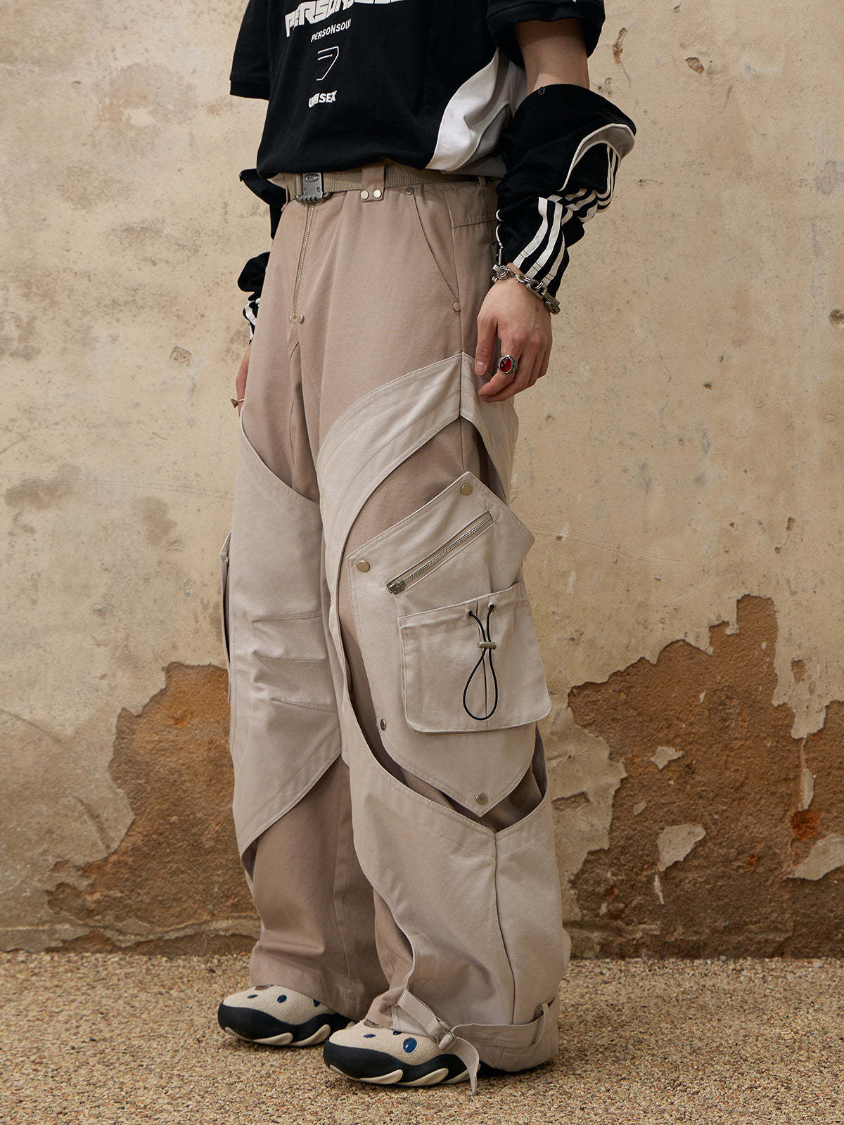 Personsoul Irregular Structured Pants-IYAMIUIO