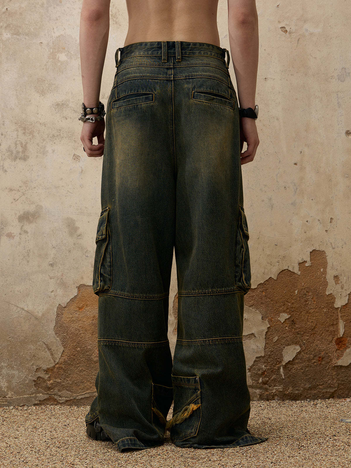 Personsoul Fade Wash Overall  Denim Jeans-IYAMIUIO