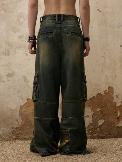 Personsoul Fade Wash Overall  Denim Jeans-IYAMIUIO