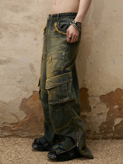 Personsoul Fade Wash Overall  Denim Jeans-IYAMIUIO