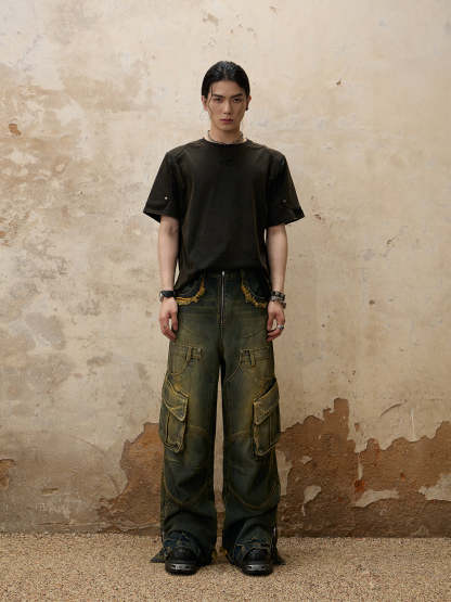 Personsoul Fade Wash Overall  Denim Jeans-IYAMIUIO