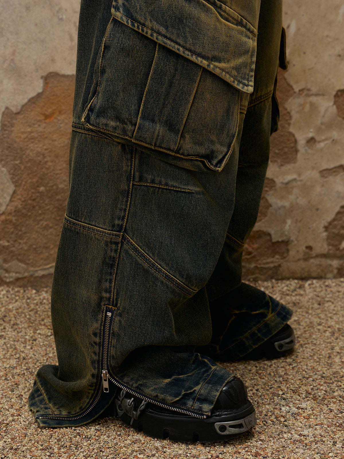 Personsoul Fade Wash Overall  Denim Jeans-IYAMIUIO